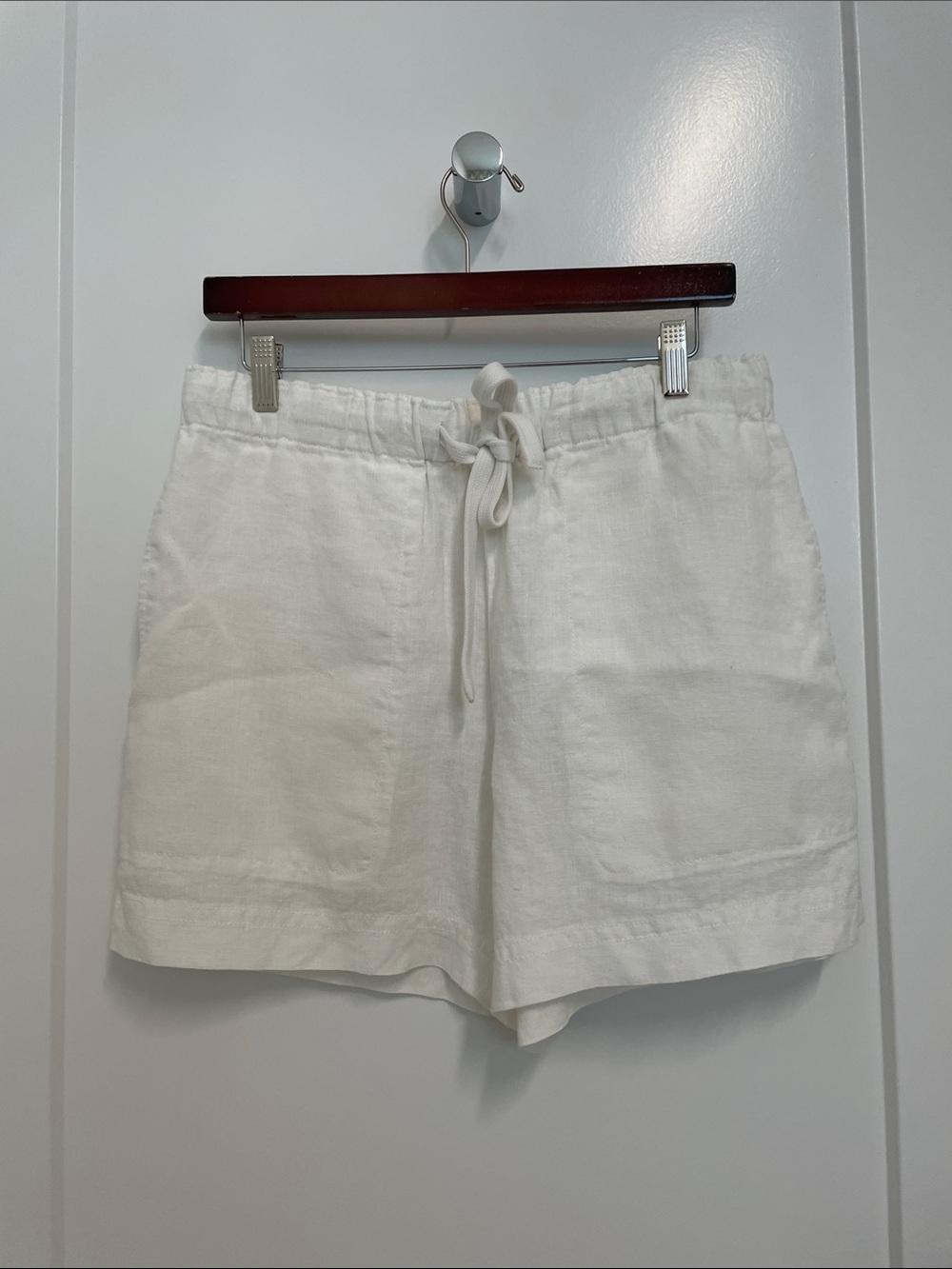 Vince White Linen High-Waist Drawstring Shorts